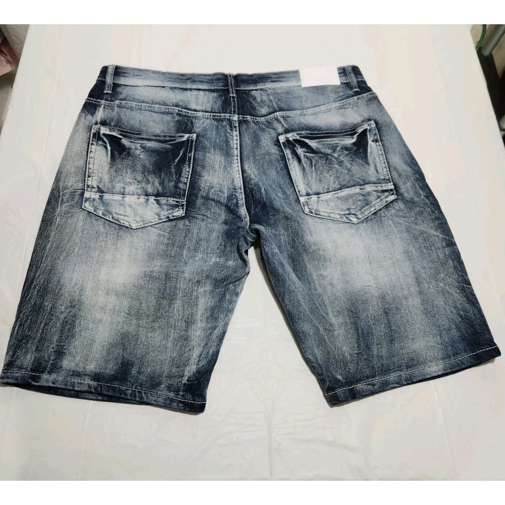Southpole Mens Denim Shorts 36 Slim Stretch Streetwear Grunge Ribbed Faded Jeans - Picture 2 of 9